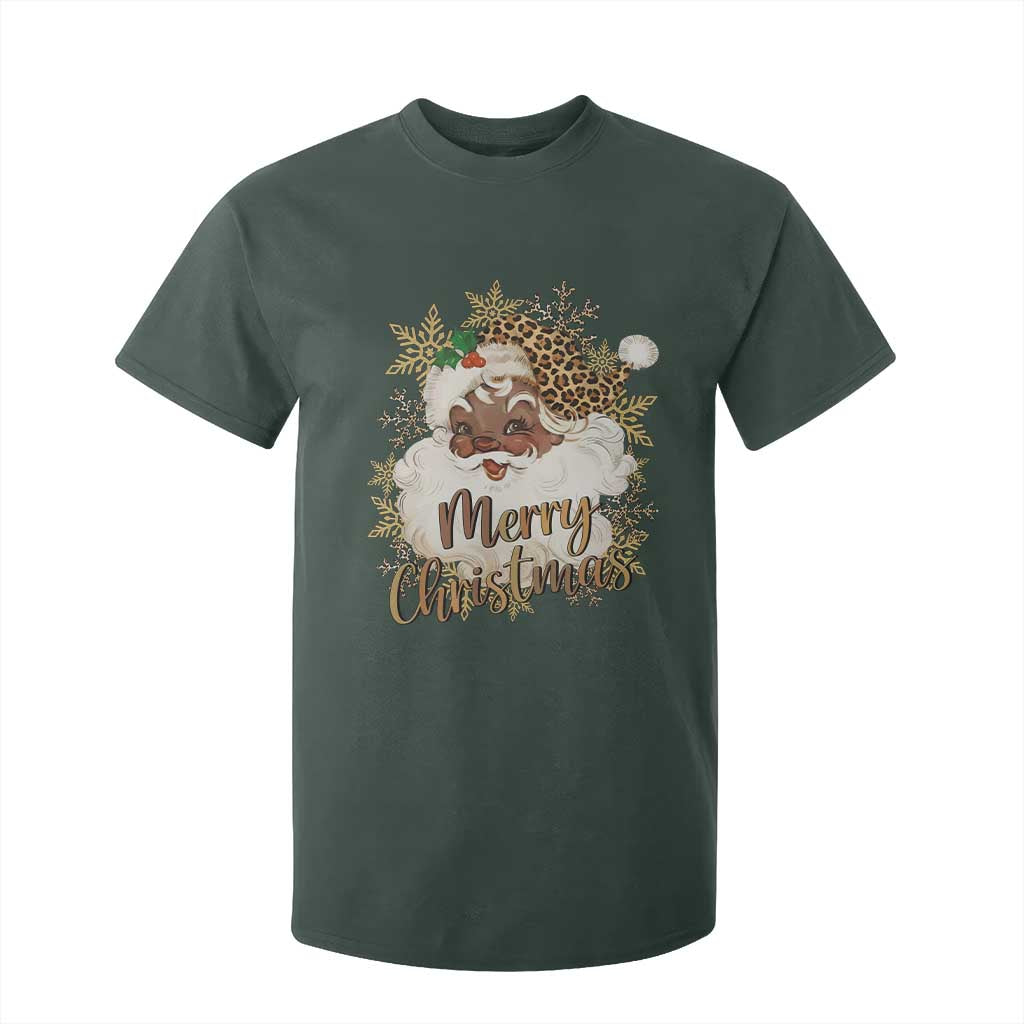 Funny Retro Black Santa Merry Christmas Leopard T Shirt For Kid TS11 Dark Forest Green Print Your Wear