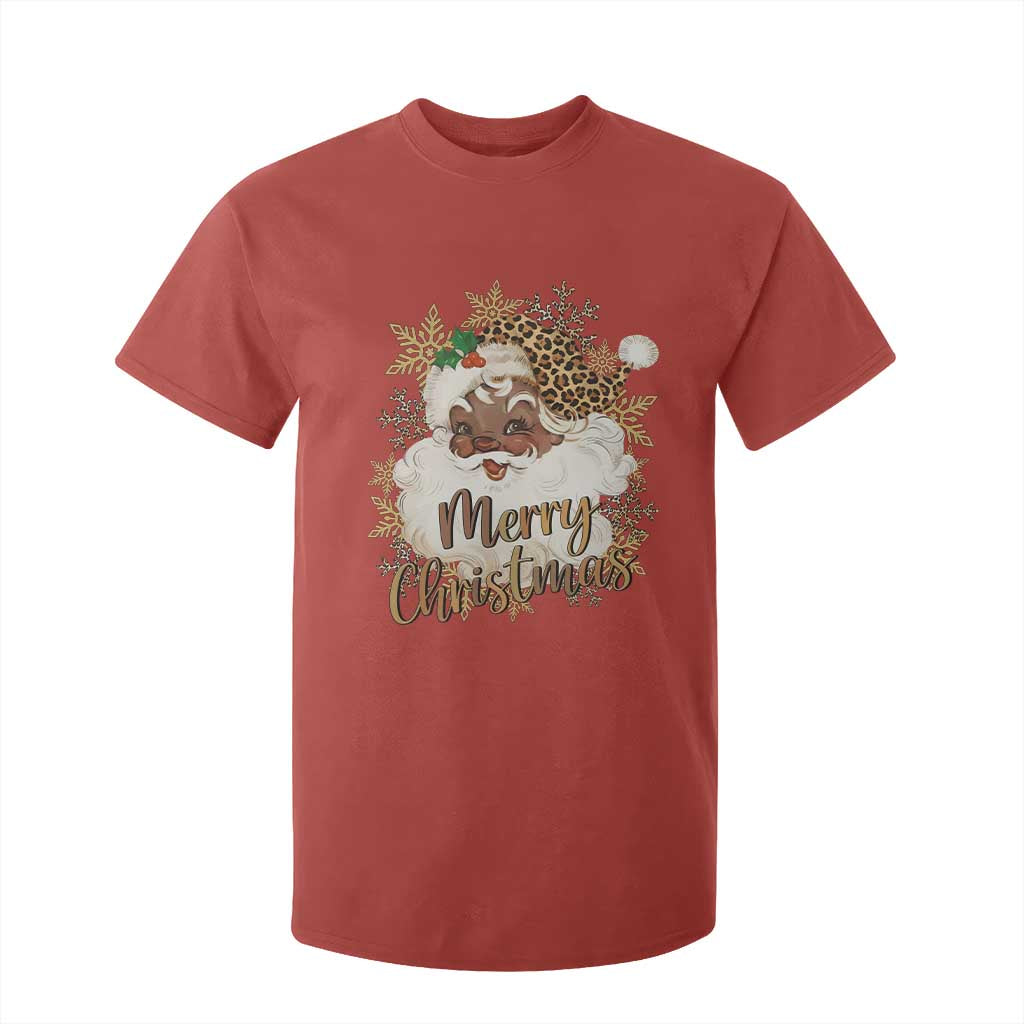 Funny Retro Black Santa Merry Christmas Leopard T Shirt For Kid TS11 Red Print Your Wear