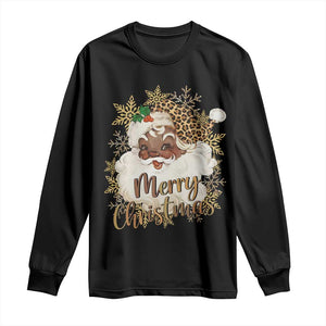 Funny Retro Black Santa Merry Christmas Leopard Long Sleeve Shirt TS11 Black Print Your Wear