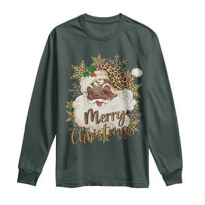 Funny Retro Black Santa Merry Christmas Leopard Long Sleeve Shirt TS11 Dark Forest Green Print Your Wear