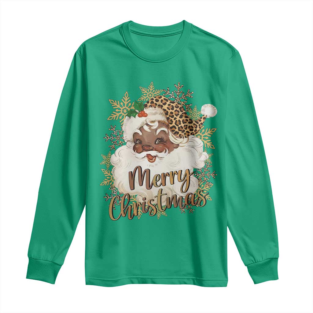 Funny Retro Black Santa Merry Christmas Leopard Long Sleeve Shirt TS11 Irish Green Print Your Wear
