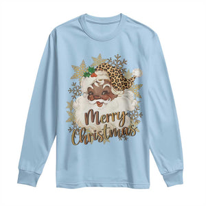 Funny Retro Black Santa Merry Christmas Leopard Long Sleeve Shirt TS11 Light Blue Print Your Wear