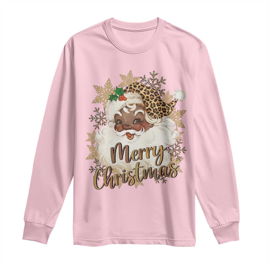 Funny Retro Black Santa Merry Christmas Leopard Long Sleeve Shirt TS11 Light Pink Print Your Wear