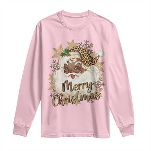 Funny Retro Black Santa Merry Christmas Leopard Long Sleeve Shirt TS11 Light Pink Print Your Wear