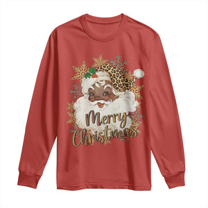 Funny Retro Black Santa Merry Christmas Leopard Long Sleeve Shirt TS11 Red Print Your Wear