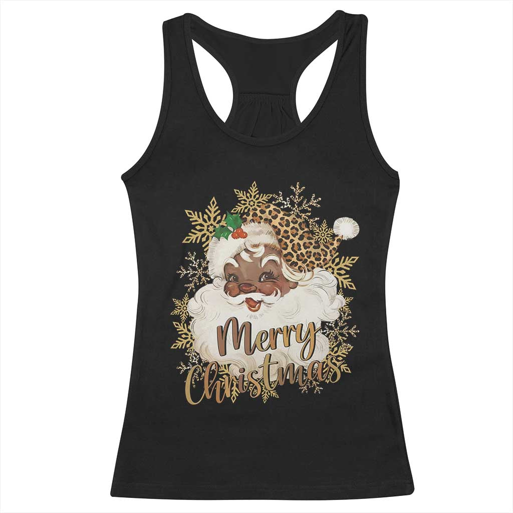 Funny Retro Black Santa Merry Christmas Leopard Racerback Tank Top TS11 Black Print Your Wear