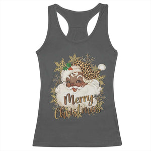 Funny Retro Black Santa Merry Christmas Leopard Racerback Tank Top TS11 Dark Heather Print Your Wear