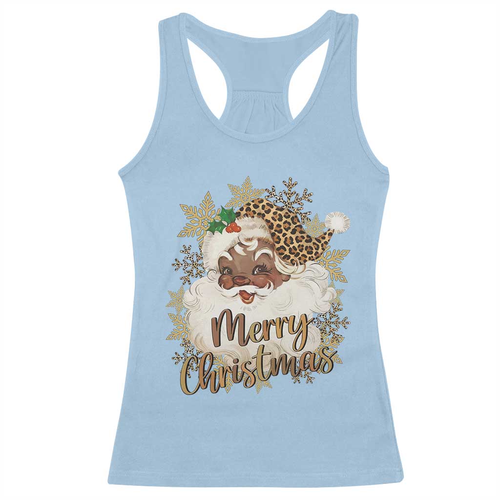 Funny Retro Black Santa Merry Christmas Leopard Racerback Tank Top TS11 Light Blue Print Your Wear