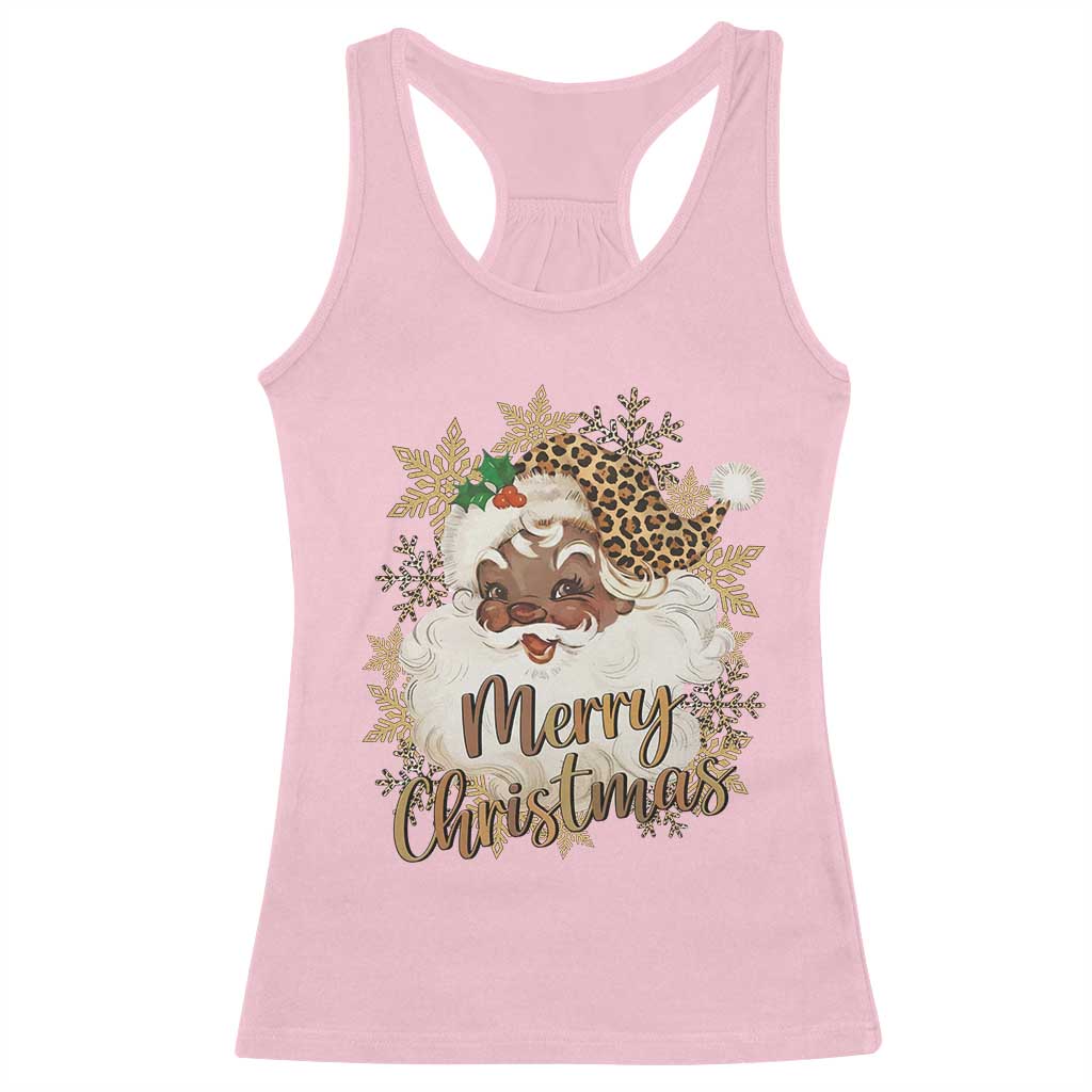 Funny Retro Black Santa Merry Christmas Leopard Racerback Tank Top TS11 Light Pink Print Your Wear