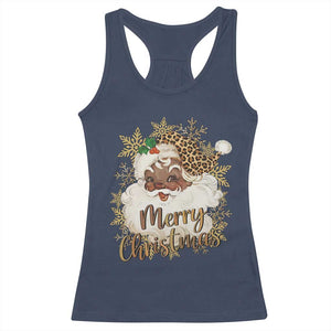 Funny Retro Black Santa Merry Christmas Leopard Racerback Tank Top TS11 Navy Print Your Wear
