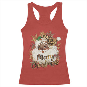 Funny Retro Black Santa Merry Christmas Leopard Racerback Tank Top TS11 Red Print Your Wear