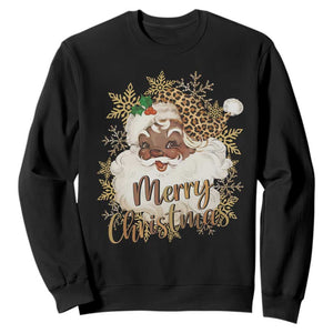 Funny Retro Black Santa Merry Christmas Leopard Sweatshirt TS11 Black Print Your Wear