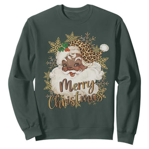 Funny Retro Black Santa Merry Christmas Leopard Sweatshirt TS11 Dark Forest Green Print Your Wear
