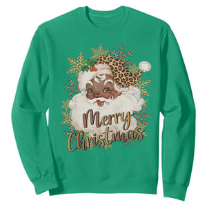 Funny Retro Black Santa Merry Christmas Leopard Sweatshirt TS11 Irish Green Print Your Wear