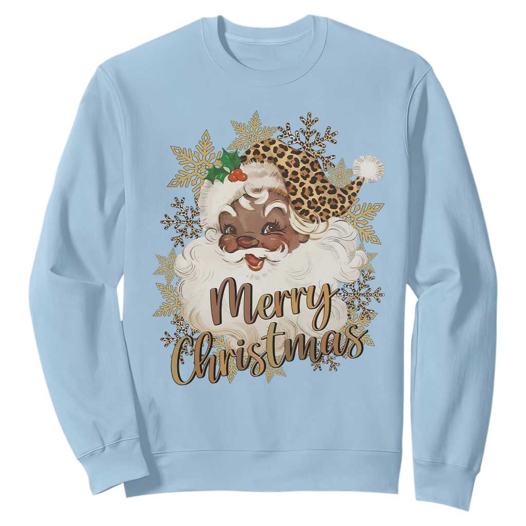 Funny Retro Black Santa Merry Christmas Leopard Sweatshirt TS11 Light Blue Print Your Wear
