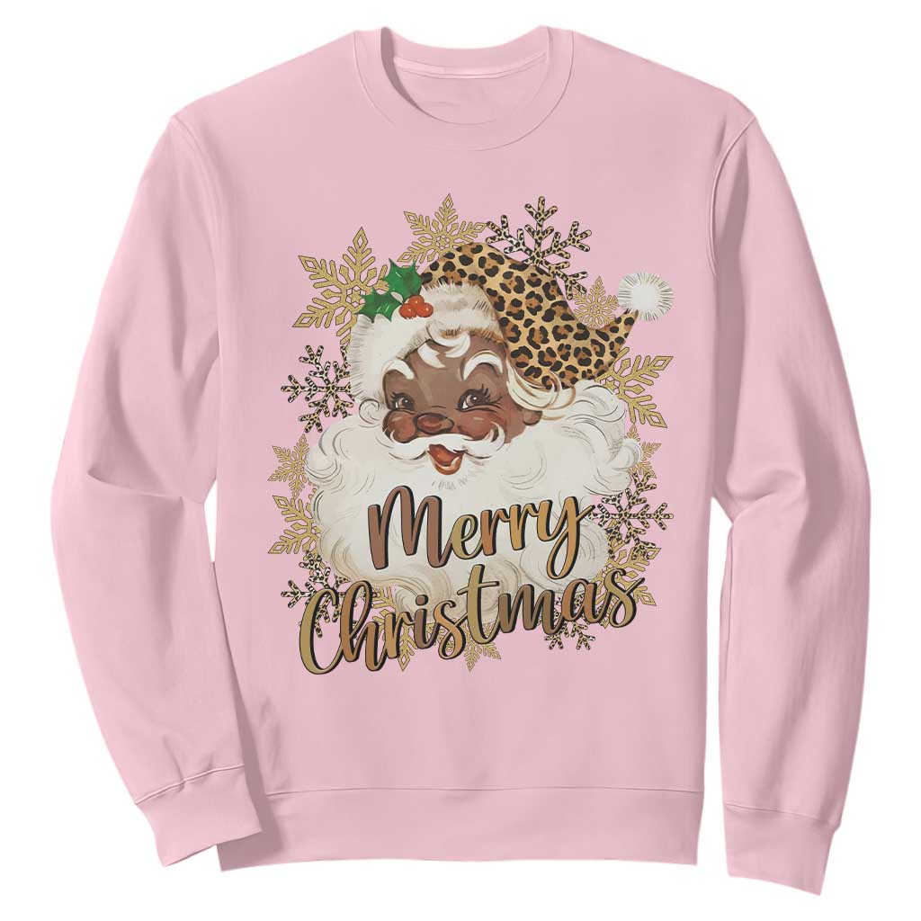 Funny Retro Black Santa Merry Christmas Leopard Sweatshirt TS11 Light Pink Print Your Wear