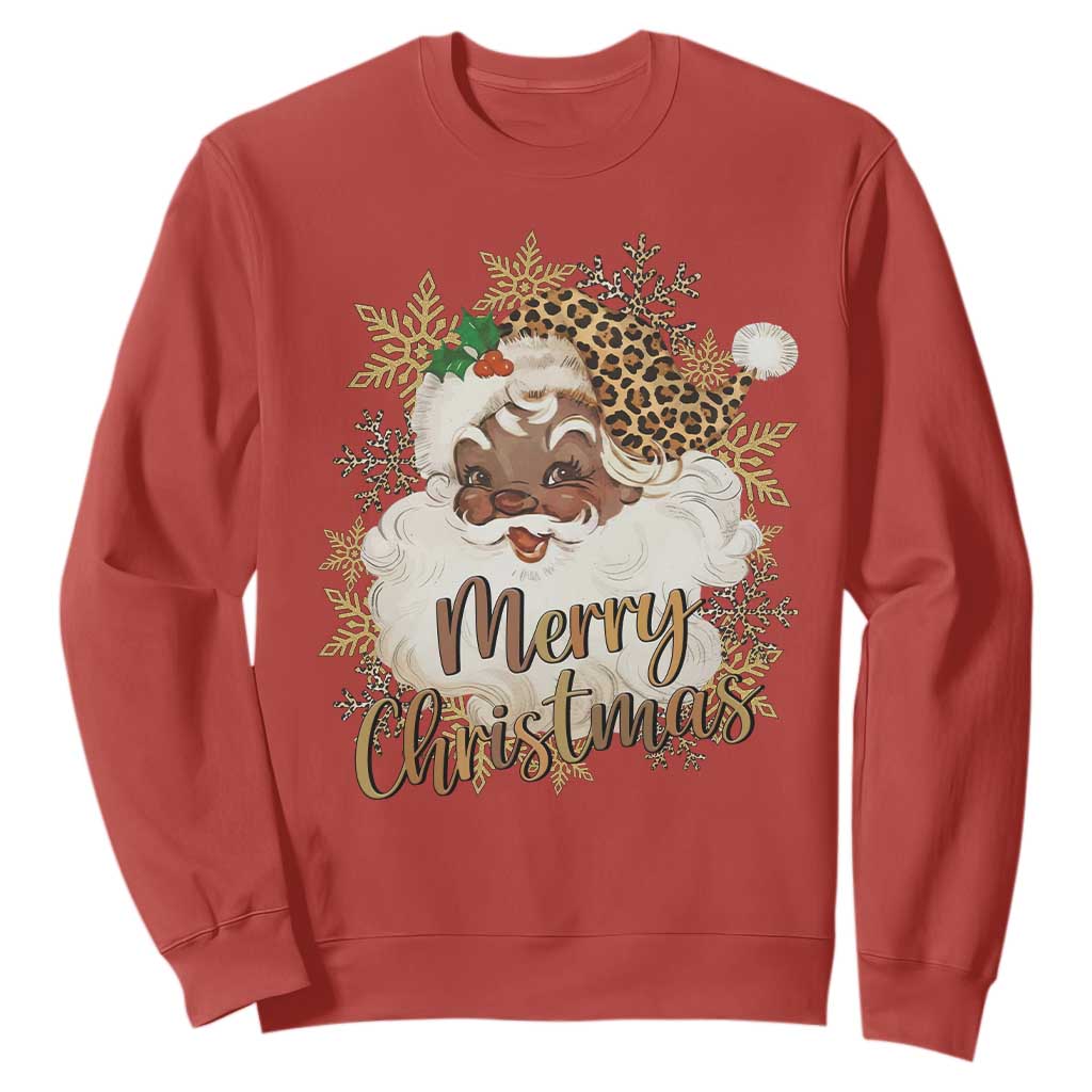 Funny Retro Black Santa Merry Christmas Leopard Sweatshirt TS11 Red Print Your Wear