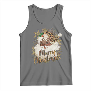 Funny Retro Black Santa Merry Christmas Leopard Tank Top TS11 Black Heather Print Your Wear