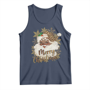 Funny Retro Black Santa Merry Christmas Leopard Tank Top TS11 Navy Print Your Wear