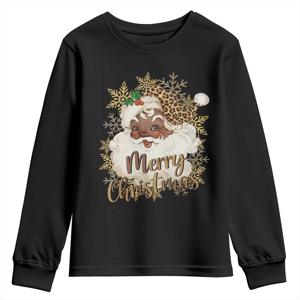 Funny Retro Black Santa Merry Christmas Leopard Youth Sweatshirt TS11 Black Print Your Wear