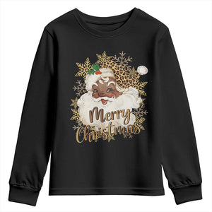 Funny Retro Black Santa Merry Christmas Leopard Youth Sweatshirt TS11 Black Print Your Wear