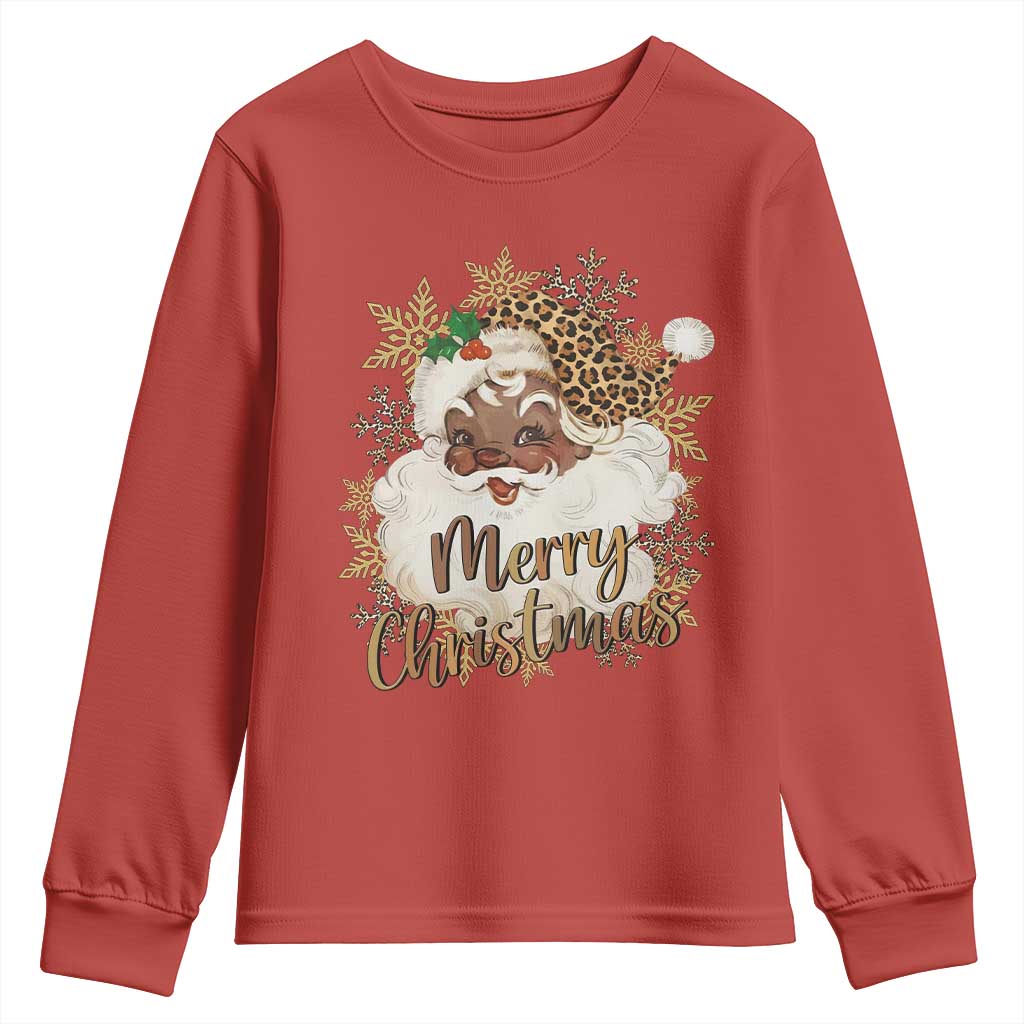 Funny Retro Black Santa Merry Christmas Leopard Youth Sweatshirt TS11 Red Print Your Wear