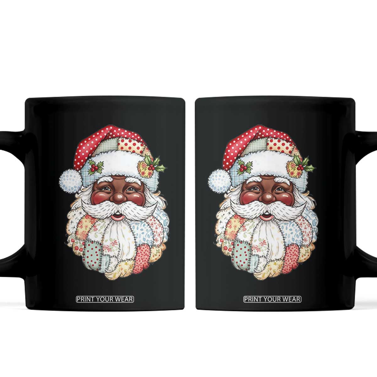 African American Christmas Retro Patchwork Black Santa Coffee Mug TS11 Black Print Your Wear