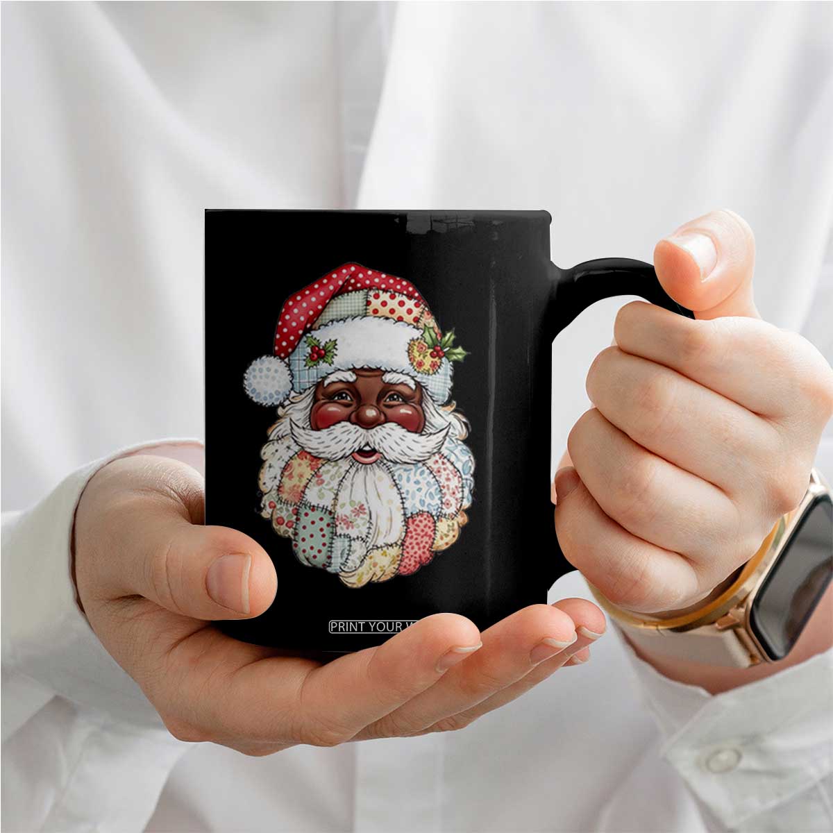 African American Christmas Retro Patchwork Black Santa Coffee Mug TS11 Print Your Wear