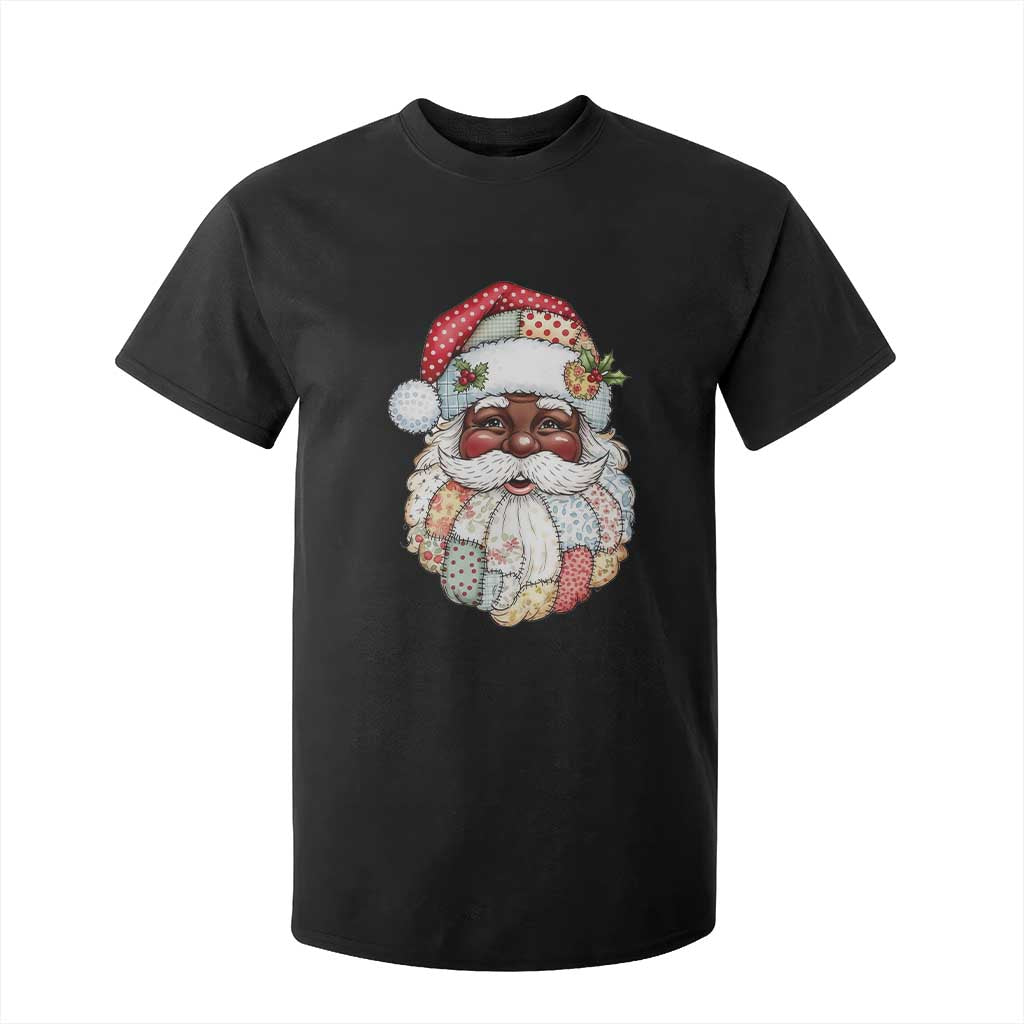 African American Christmas Retro Patchwork Black Santa T Shirt For Kid TS11 Black Print Your Wear