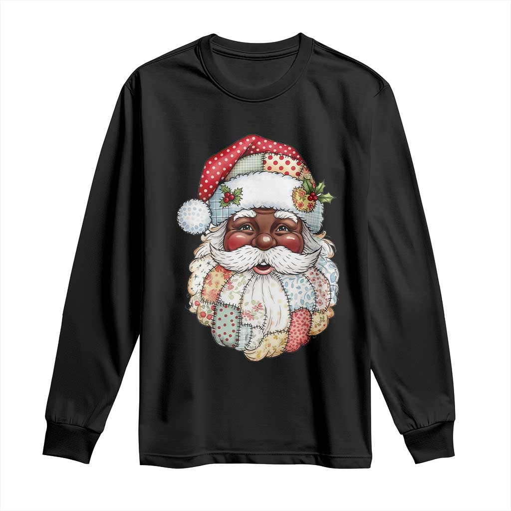 African American Christmas Retro Patchwork Black Santa Long Sleeve Shirt TS11 Black Print Your Wear