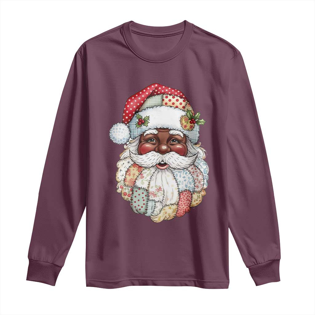 African American Christmas Retro Patchwork Black Santa Long Sleeve Shirt TS11 Maroon Print Your Wear