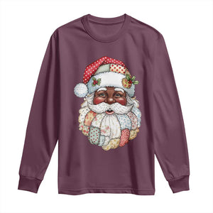 African American Christmas Retro Patchwork Black Santa Long Sleeve Shirt TS11 Maroon Print Your Wear
