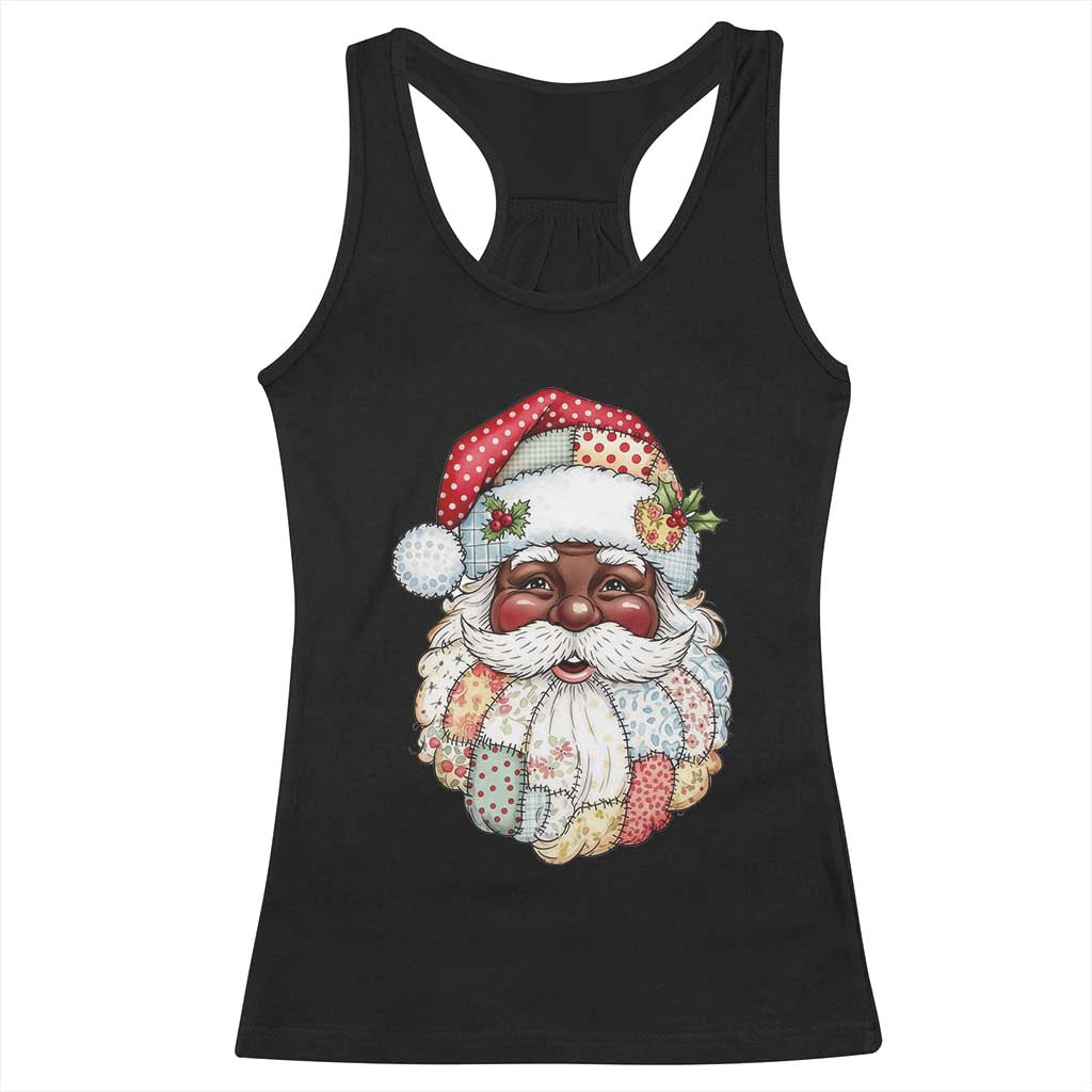 African American Christmas Retro Patchwork Black Santa Racerback Tank Top TS11 Black Print Your Wear