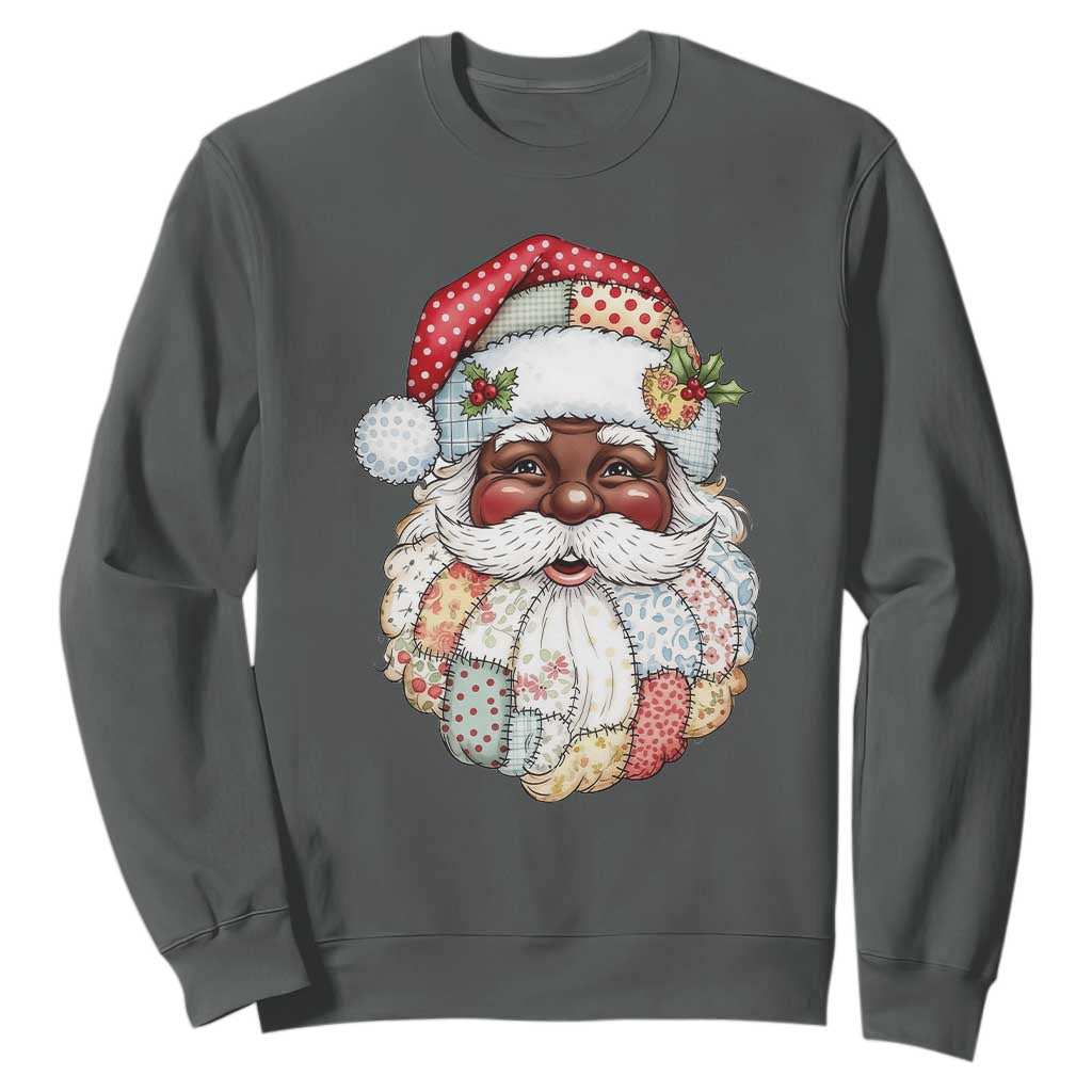 African American Christmas Retro Patchwork Black Santa Sweatshirt TS11 Dark Heather Print Your Wear
