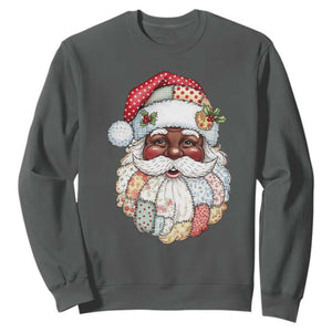 African American Christmas Retro Patchwork Black Santa Sweatshirt TS11 Dark Heather Print Your Wear