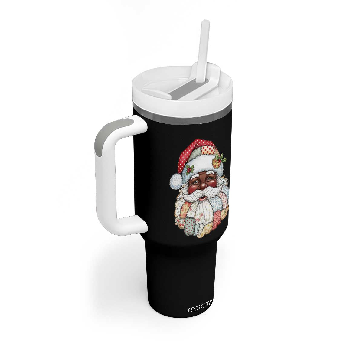 African American Christmas Retro Patchwork Black Santa Tumbler With Handle TS11 Print Your Wear