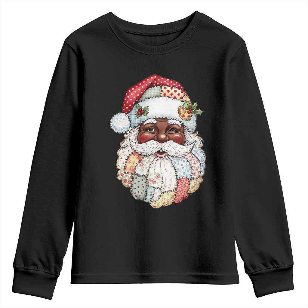 African American Christmas Retro Patchwork Black Santa Youth Sweatshirt TS11 Black Print Your Wear