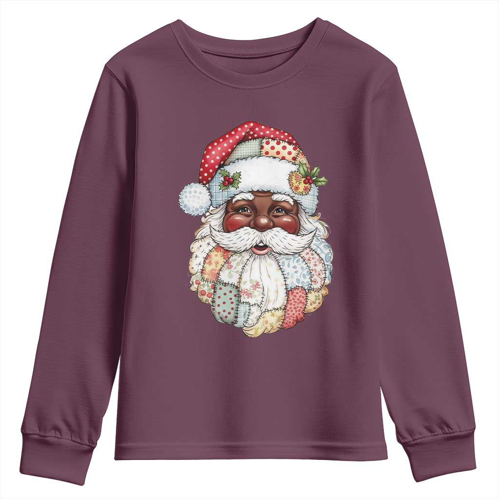 African American Christmas Retro Patchwork Black Santa Youth Sweatshirt TS11 Maroon Print Your Wear