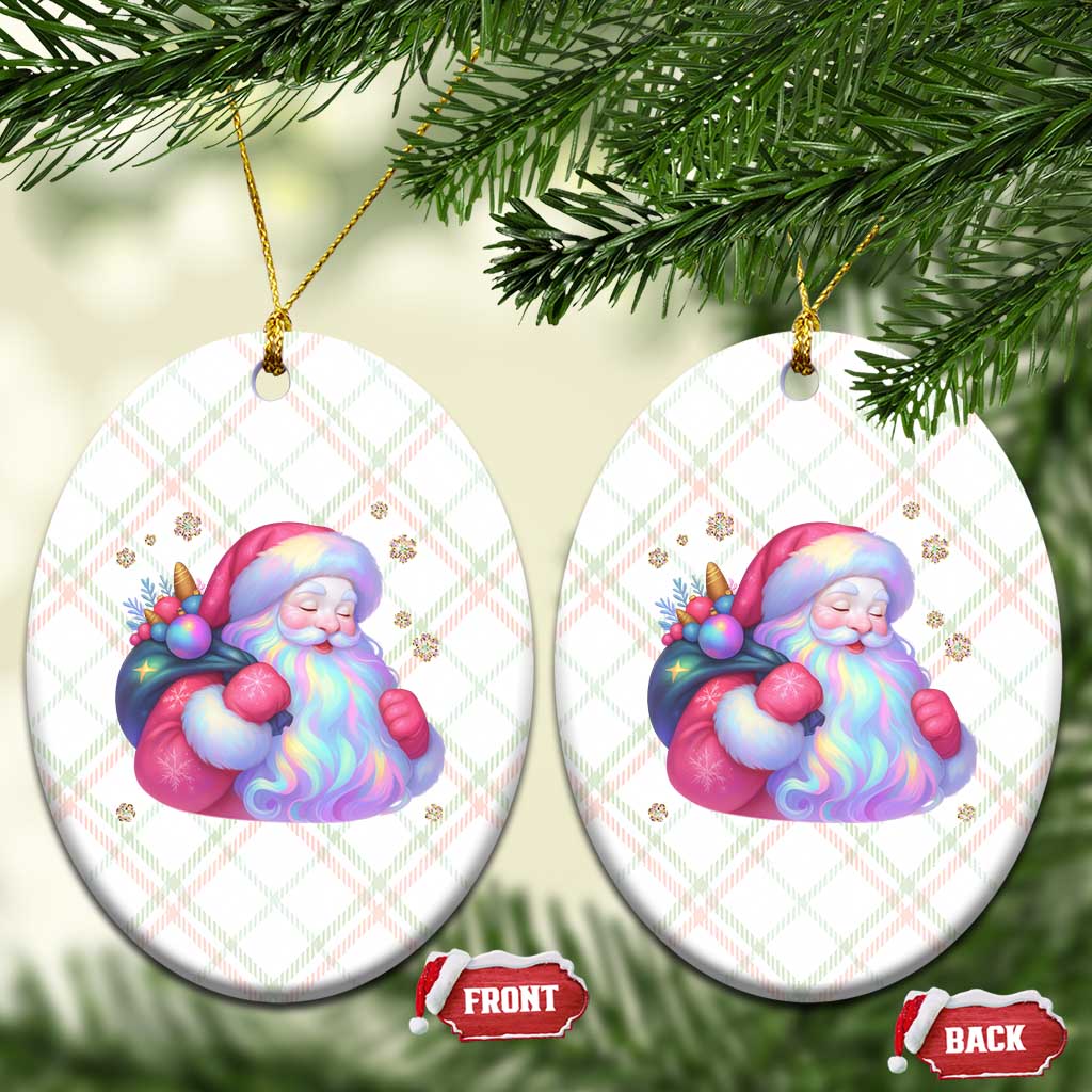 Iridescent Christmas Santa Printed Coquette Xmas Ceramic Ornament TS11 Print Your Wear