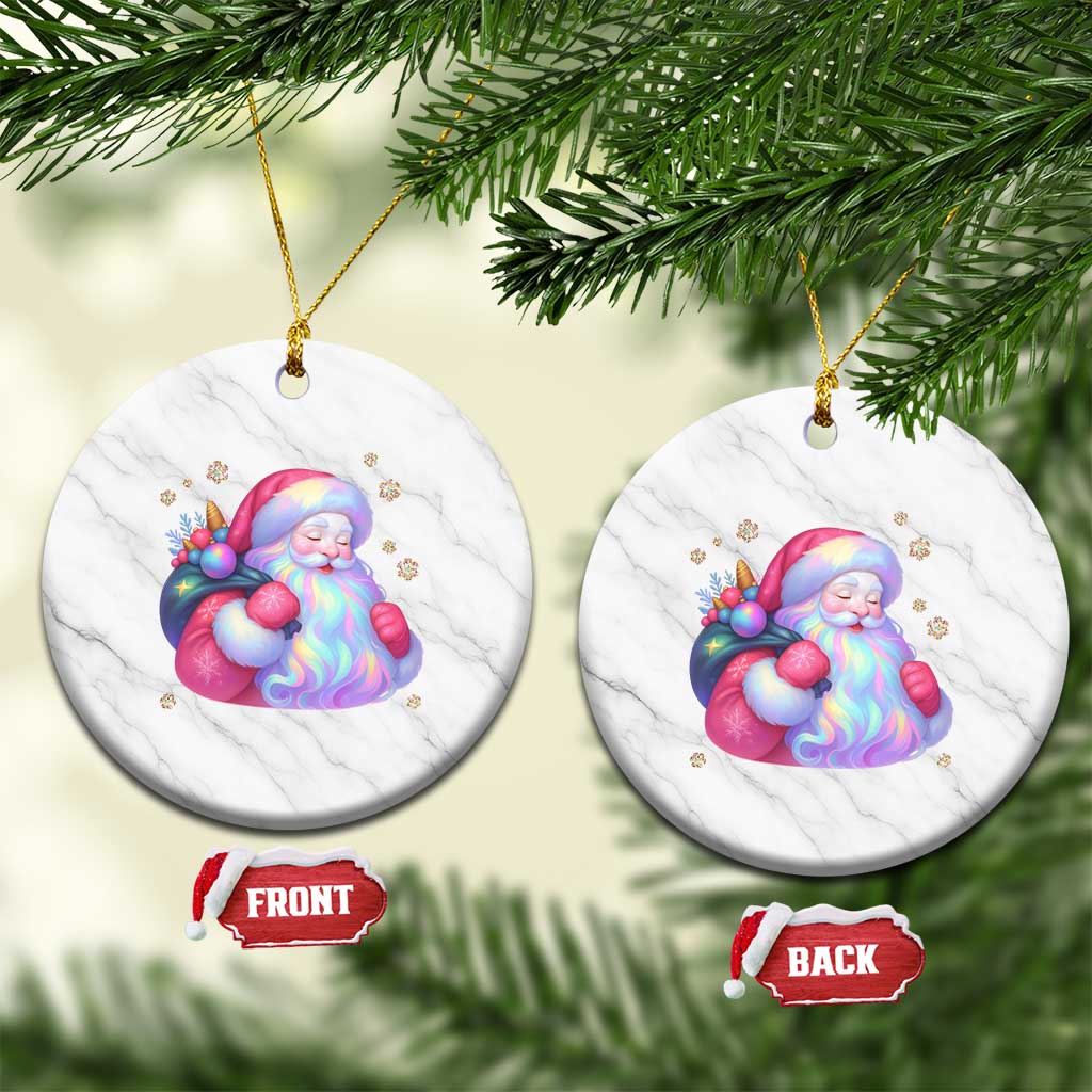 Iridescent Christmas Santa Printed Coquette Xmas Ceramic Ornament TS11 1pc White Marble Print Your Wear