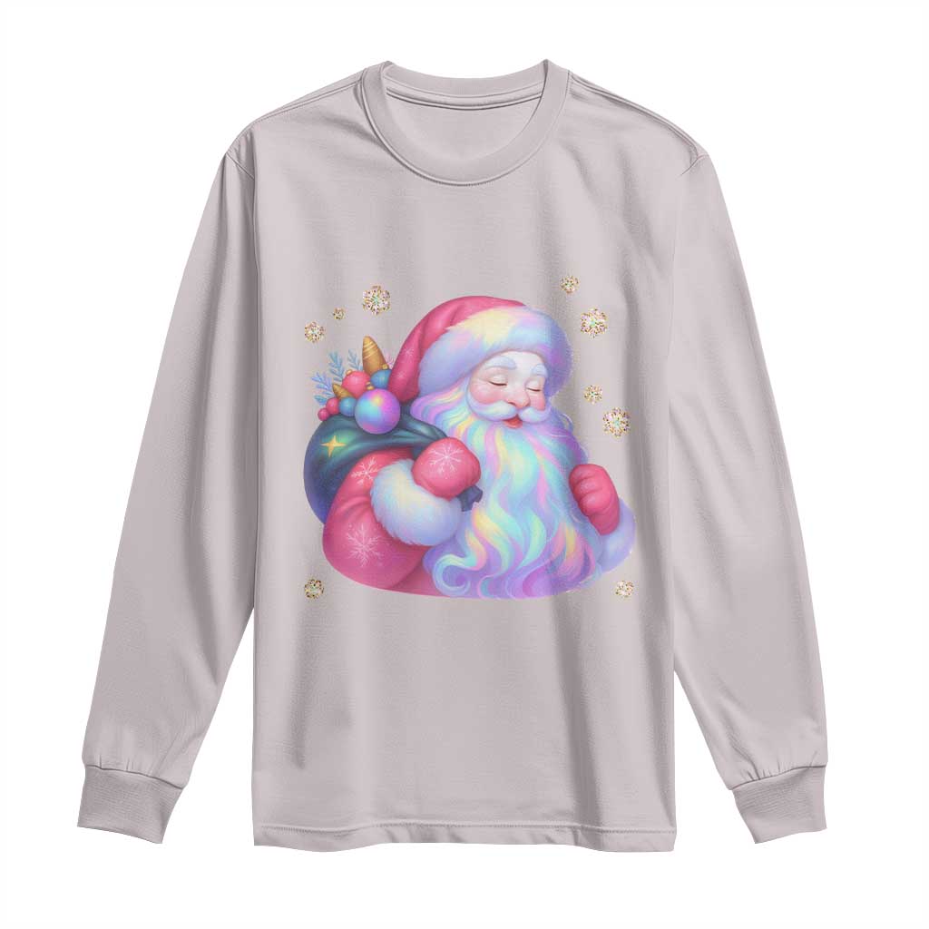 Iridescent Christmas Santa Printed Coquette Xmas Long Sleeve Shirt TS11 Ice Gray Print Your Wear
