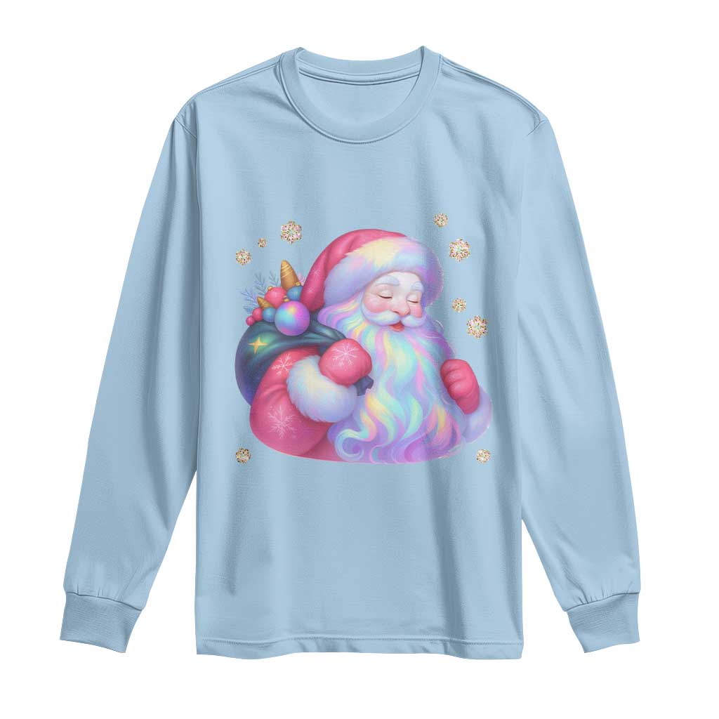 Iridescent Christmas Santa Printed Coquette Xmas Long Sleeve Shirt TS11 Light Blue Print Your Wear