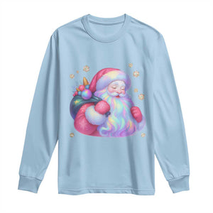 Iridescent Christmas Santa Printed Coquette Xmas Long Sleeve Shirt TS11 Light Blue Print Your Wear