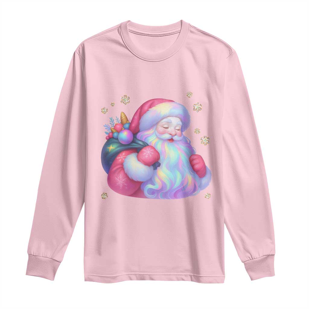 Iridescent Christmas Santa Printed Coquette Xmas Long Sleeve Shirt TS11 Light Pink Print Your Wear