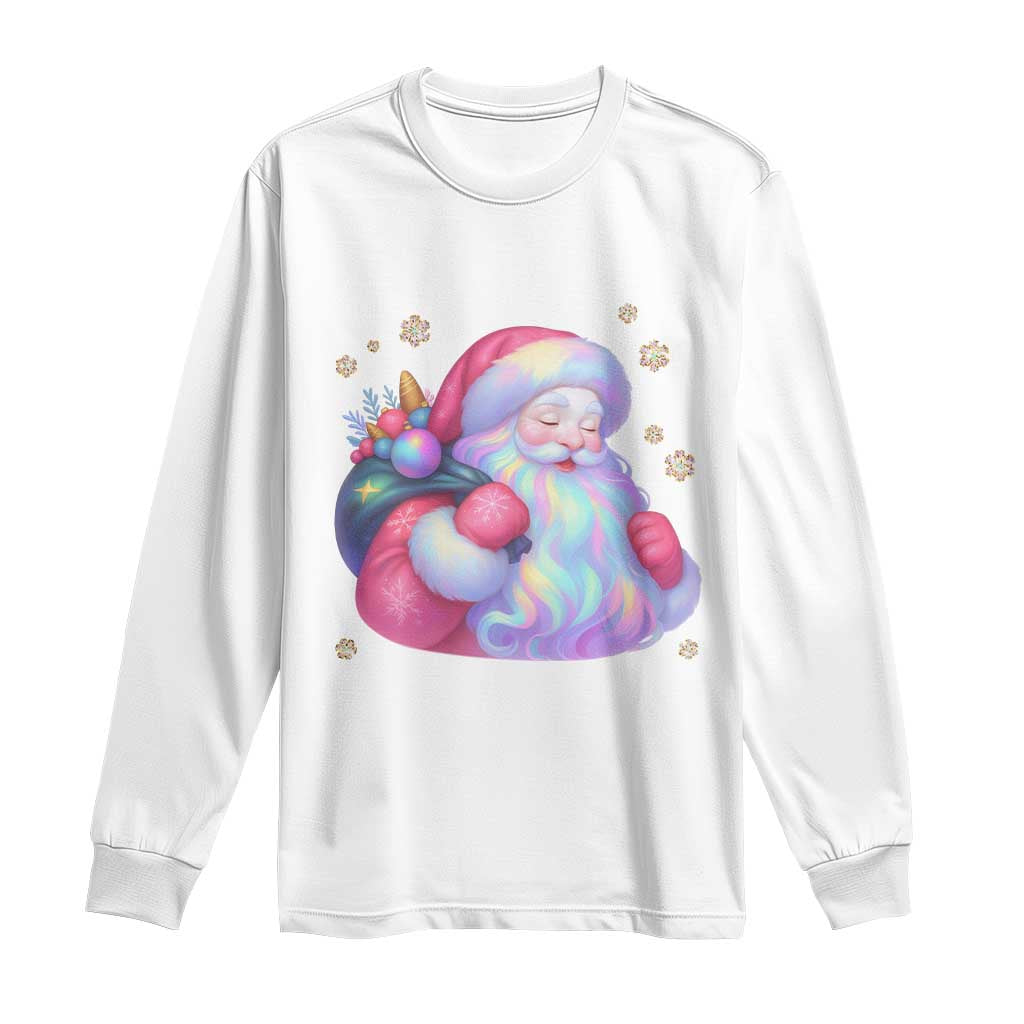 Iridescent Christmas Santa Printed Coquette Xmas Long Sleeve Shirt TS11 White Print Your Wear