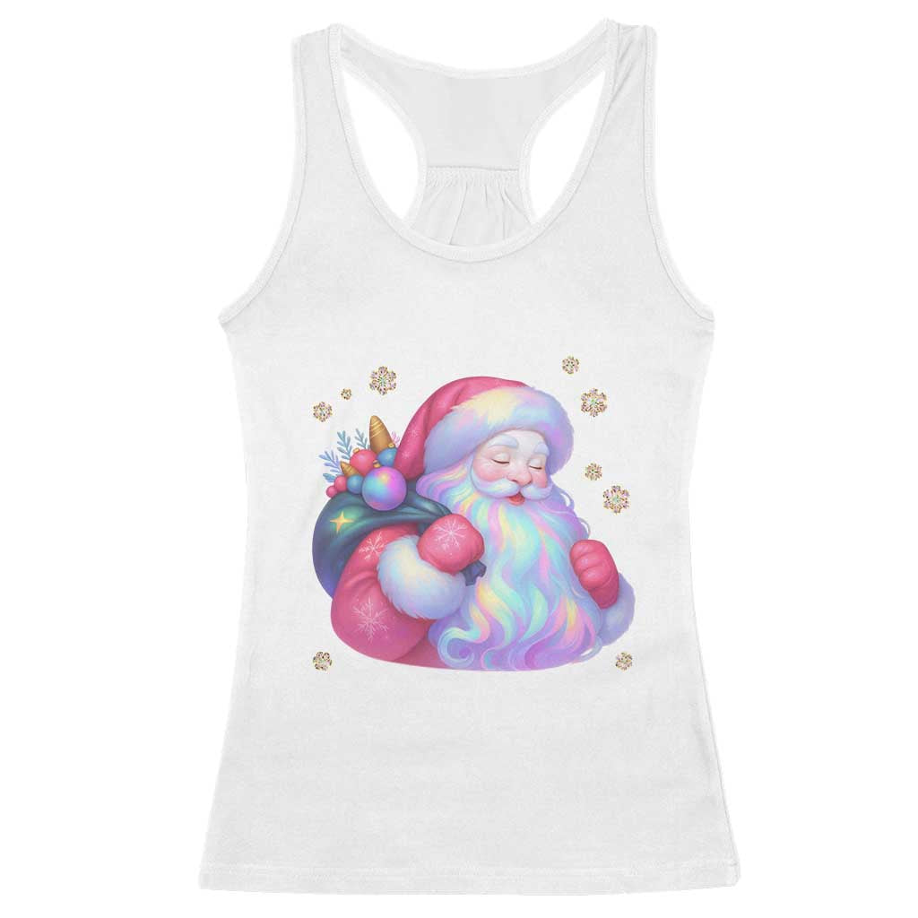 Iridescent Christmas Santa Printed Coquette Xmas Racerback Tank Top TS11 White Print Your Wear