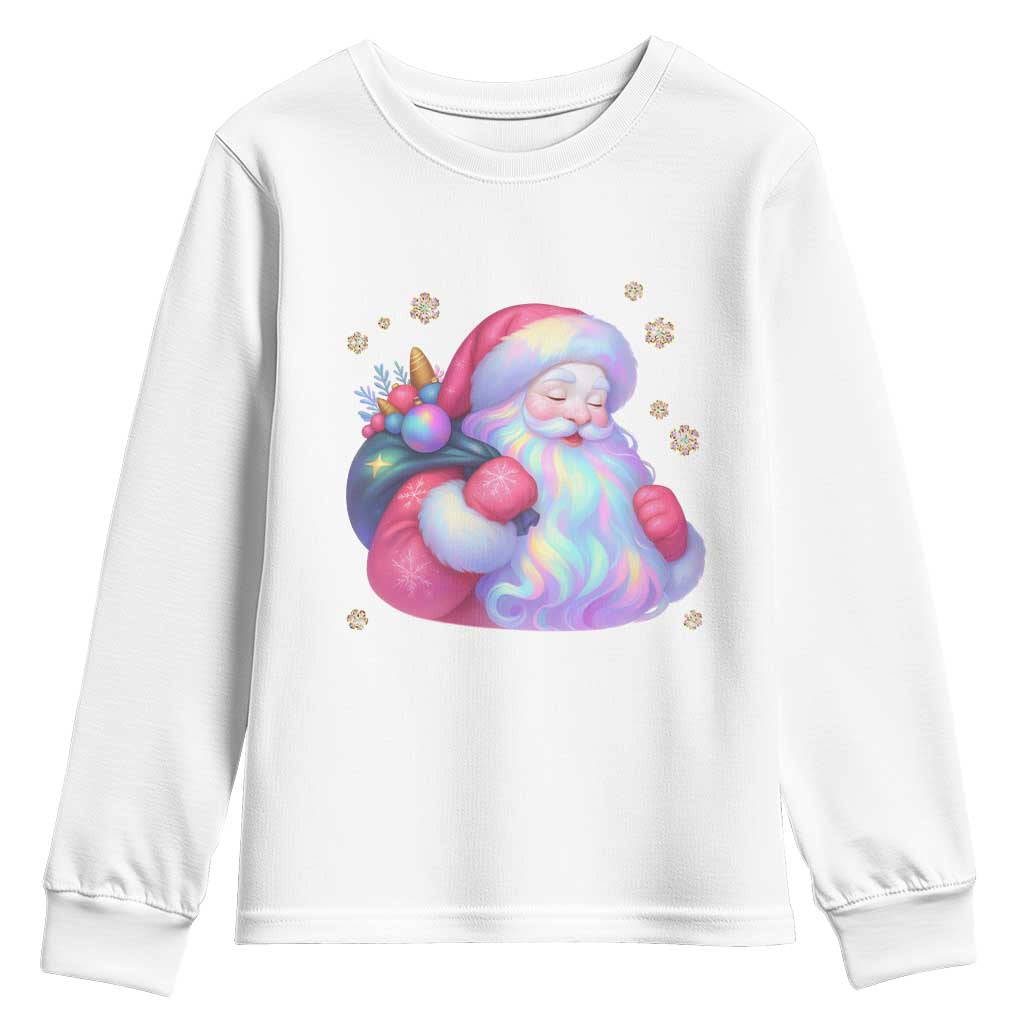 Iridescent Christmas Santa Printed Coquette Xmas Youth Sweatshirt TS11 White Print Your Wear