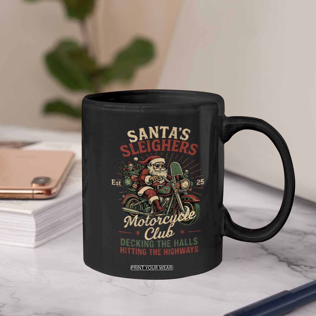 Funny Christmas Motorcycle Biker Coffee Mug Santas Sleighers Motorcycle Club Decking The Halls TS11 Print Your Wear