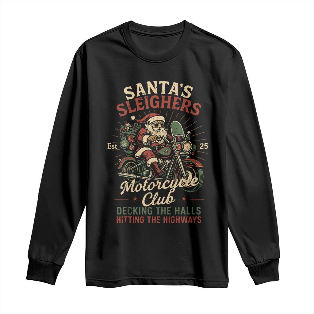 Funny Christmas Motorcycle Biker Long Sleeve Shirt Santas Sleighers Motorcycle Club Decking The Halls TS11 Black Print Your Wear