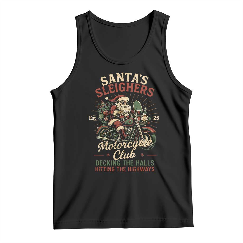 Funny Christmas Motorcycle Biker Tank Top Santas Sleighers Motorcycle Club Decking The Halls TS11 Black Print Your Wear